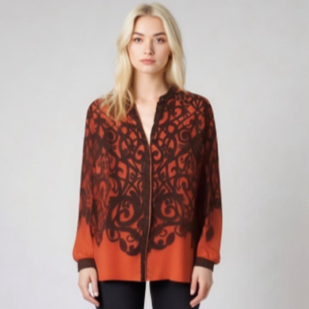New York & Company Red Blouse Button Down Size Large